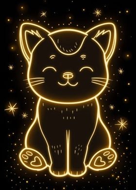 Cute Cat Golden Neon
