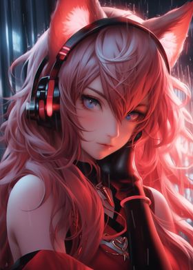 Cat Girl with Headphone