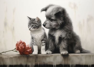 Cute Dog and Cat Portrait