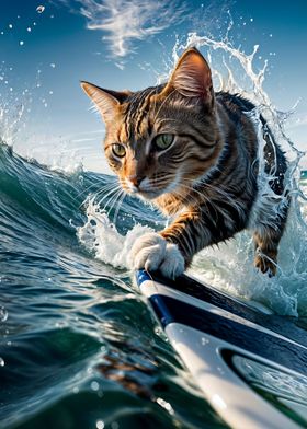 Cat playing surfing funny