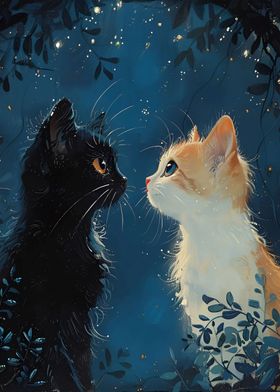 Couple Cat Starry Night