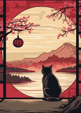 Cat Japanese Landscape