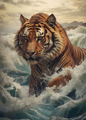 Tiger in waves