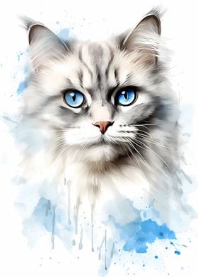 Watercolor Ragdoll Cat