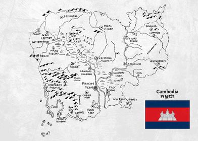 Handdrawn Cambodia Map