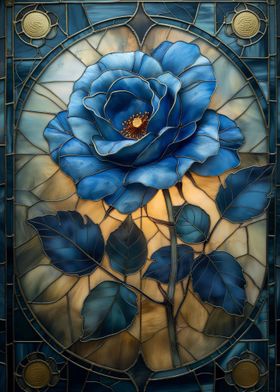 Stained Glass Blue Rose