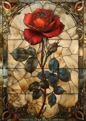 Stained Glass Red Rose