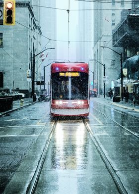 Streetcar in Snowy Toronto