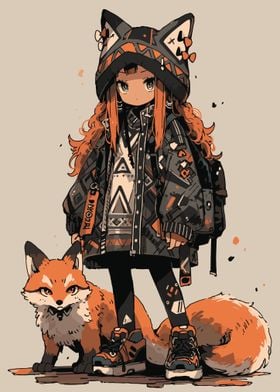 Kawaii Girl with Fox