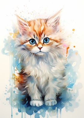 Watercolor Persian Cat