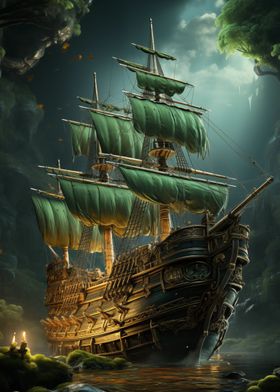 Pirate Ship In Green Sea