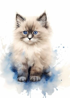 Watercolor Ragdoll Cat