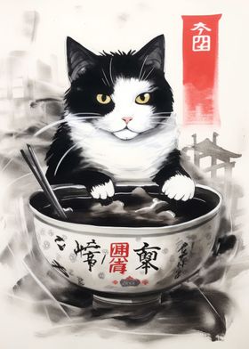 Japanese Cat Bowl Ink