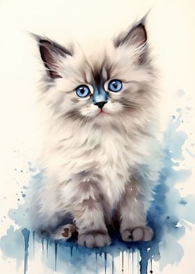 Watercolor Ragdoll Cat