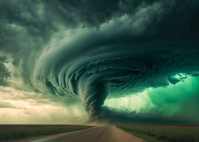 A large tornado green sky