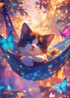 Cat in hammock butterflies