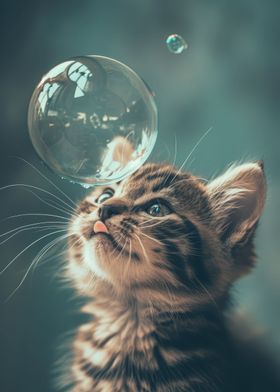 Tabby Cat Enjoying Bubbles