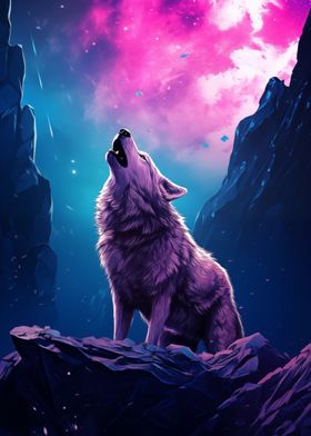 Wolf howling at the Moon
