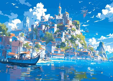 Anime Fishing Cityscape