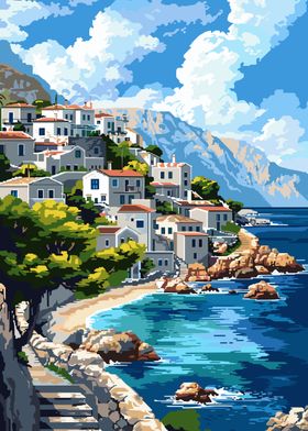 Crete Greece Pixel Art