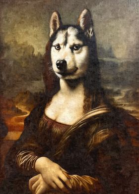 Funny Husky Mona Lisa