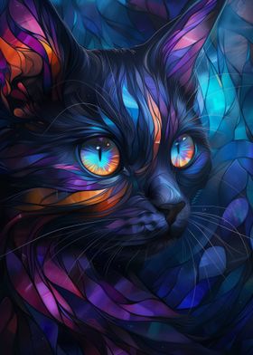 Mystical Stained Glass Cat