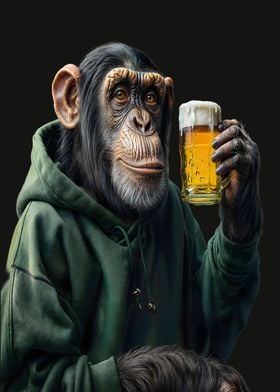 Monkey drinking a beer