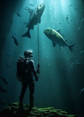 Diving Deep Sea With Fish