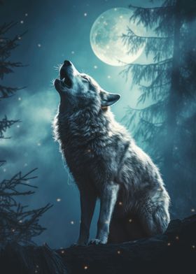 Howling Wolf At Full Moon