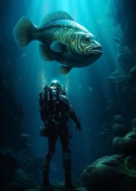 Diving Deep Sea Giant Fish