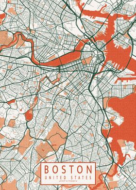 Boston City Map Bohemian