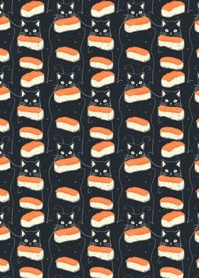 Cats Holding Sushi Pattern