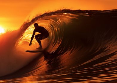 Sunset Great Wave surfing