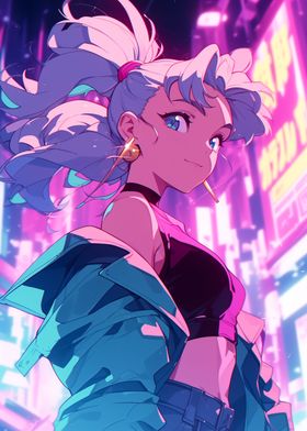 Anime girl in a neon city