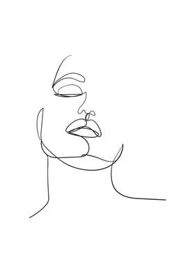 Female face head line art