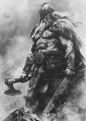 Viking with Axe and Sword