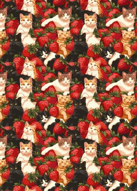 Cute Cats and Strawberries