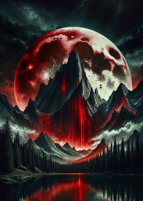 Crimson Moon Over Peaks