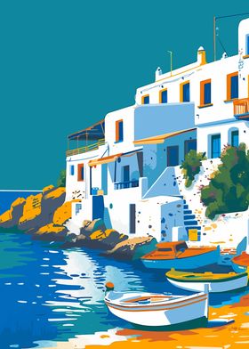 Mykonos Greece Boats Art