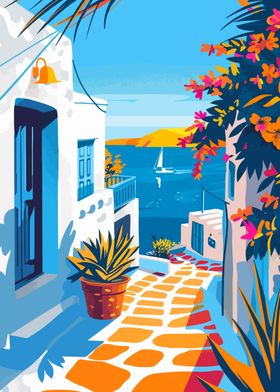 Mykonos Greece Scenery Art