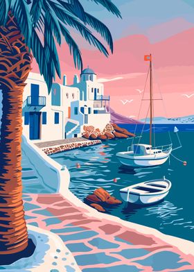 Mykonos Greece Travel Art