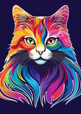 Cat Portrait Rainbow Color