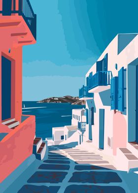 Mykonos Greece Travel Art