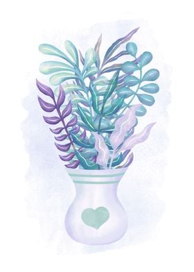 Vase with blue plants