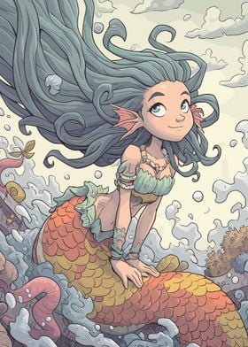 Cartoon Mermaid Girl