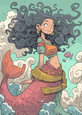 Cartoon Mermaid Girl