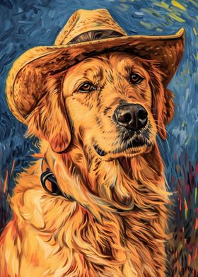 golden retriever with hat