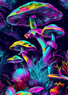 Psychedelic Neon Mushrooms