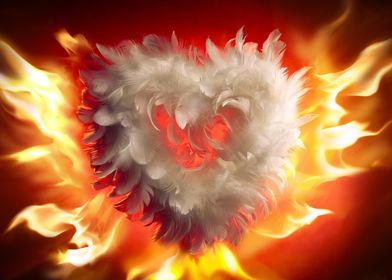 Feather heart in flames