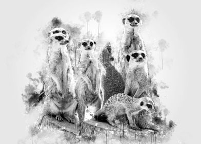 Meerkats black and white